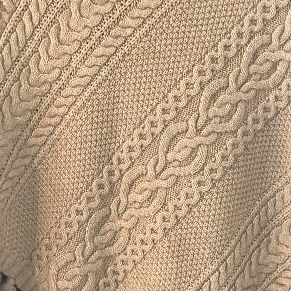 Lauren Ralph Lauren poncho brown women's S/M cable knit fringe lambswool boho - Picture 4 of 6